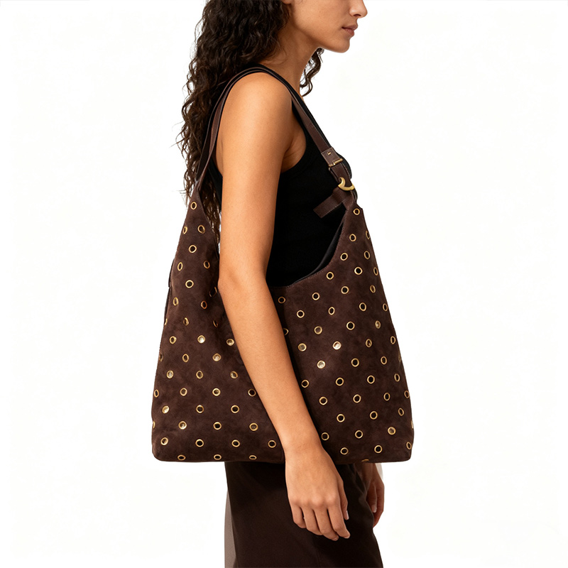 Suede Metal Studded Tote Bag w - Wristlet Wallet Zipper ulasan dan harga