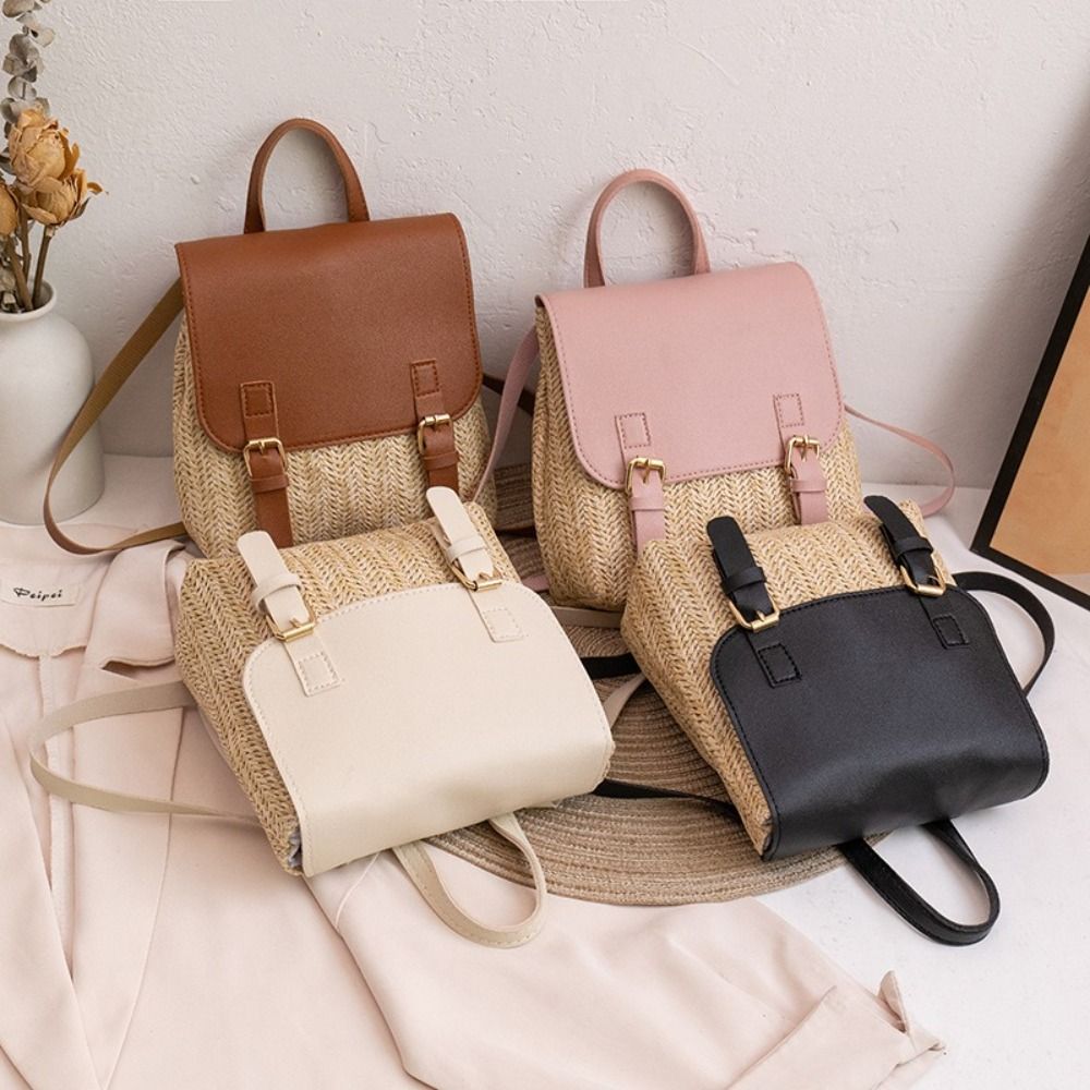 Trend PU Leather Straw Backpac - Luxury Bags Vintage ulasan dan harga