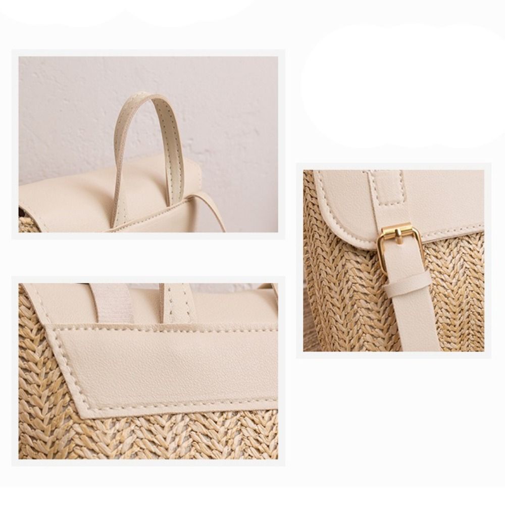 Trend PU Leather Straw Backpac - Luxury Bags Vintage ulasan dan harga