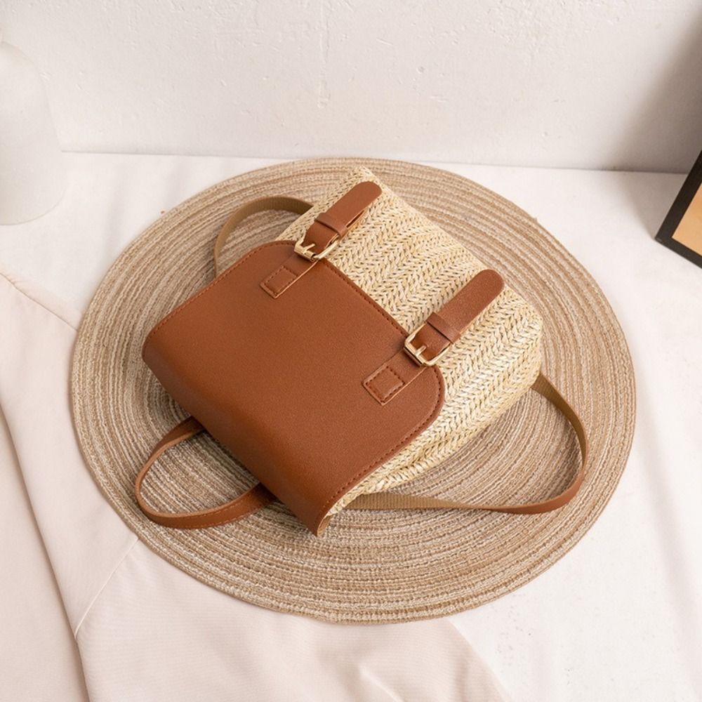 Trend PU Leather Straw Backpac - Luxury Bags Vintage ulasan dan harga