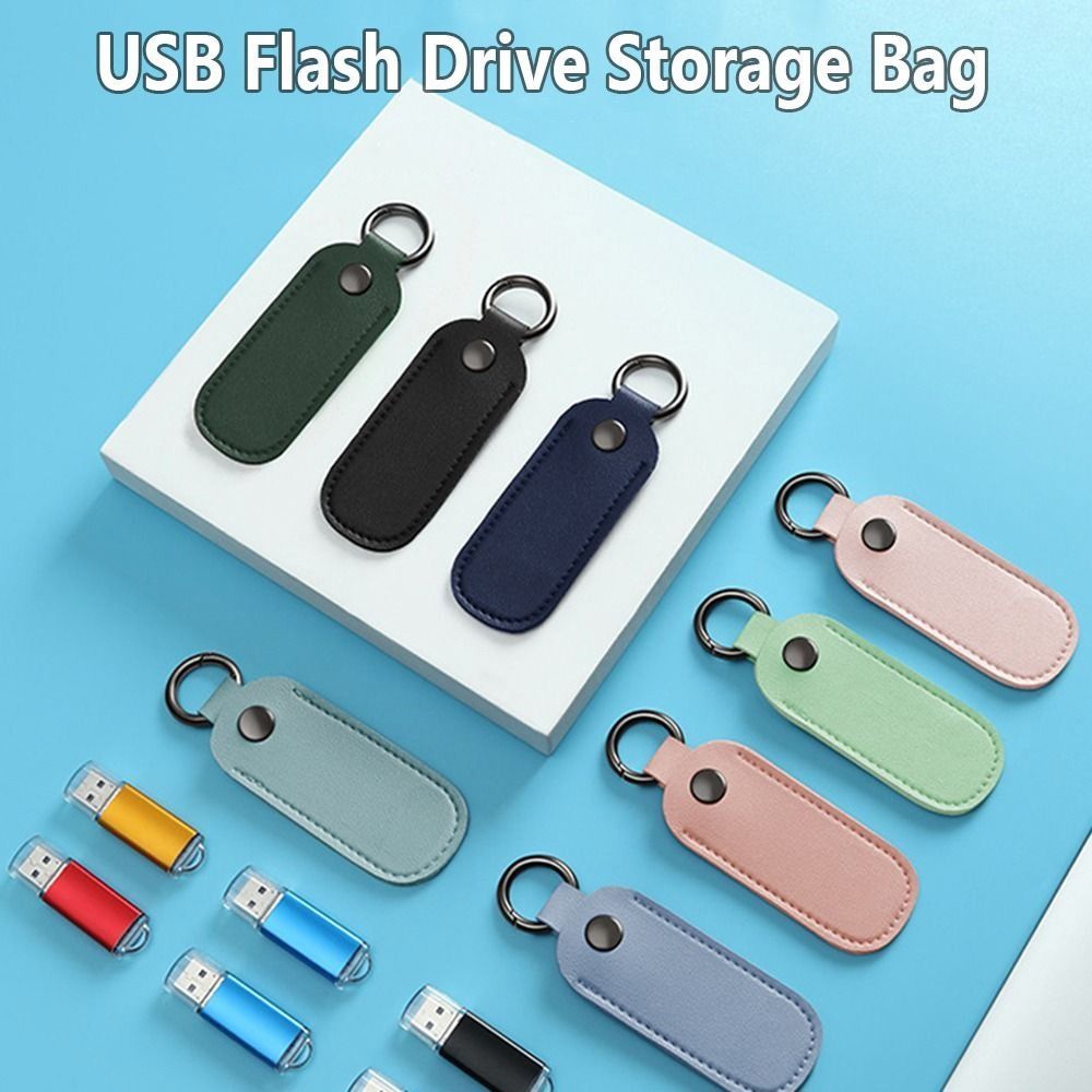 8 Colors U Disk Pouch Key Ring - Key Holder Leather Pouch ulasan dan harga
